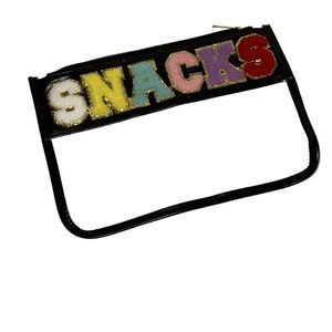 NWT Clear “SNACKS” Pouch – Beaded Lettering, Large Capacity Travel Bag